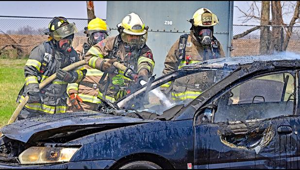 The Quad County Firefighters Association held their annual fire school on April 12 at the Hazardous Materials Training Center in Waterloo. Photo by Larry Klodt.