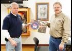 IFA President Al Esch (right) presented an IFA flag to Humboldt Fire Chief Tony Hosford. The flag is a thank you for hosting the IFA business meeting on Sunday, Jan. 19.