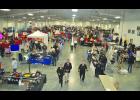 More than 1,300 firefighters took part in Nebraska State Fire School May 20-22 at the state fairgrounds in Grand Island. This view shows the large vendor area before opening ceremonies on May 20. Nebraska Firefighter photo by Jeff Gargano. Fire School committee member Jeff Horn of Fullerton ran the lift to provide the aerial view.