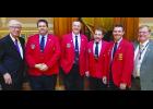 The IFA was out in full force when the Iowa Legislature convened the second week of April. Pictured from left to right are: Iowa Attorney General Tom Miller, IFA second vice-president James Shutts, IFA President Bill Halleran, IFA first-vice president Marv Trimble, IFA Past President Mark McNees and State Senator Michael Breitbach of Strawberry Point, the assistant majority leader.	