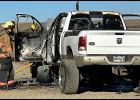 Le Mars Fire Rescue was called to Impala Avenue west of Le Mars on Nov. 17 in the early afternoon for a pickup whose engine was on fire. The pickup was total loss. No one was hurt. Photo by Le Mars Fire Rescue . 