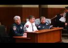 MSFDA President Mark Rosenblum, Eden Prairie Fire Chief George Esbensen, Rep. Hackbarth testifying at the state capitol regarding LODD Survivor Benefits.