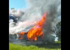 Members of the Rockwell Community Fire Department along with Swaledale Fire conducted a controlled training burn recently. Photo submitted by Josh Dannen.	 